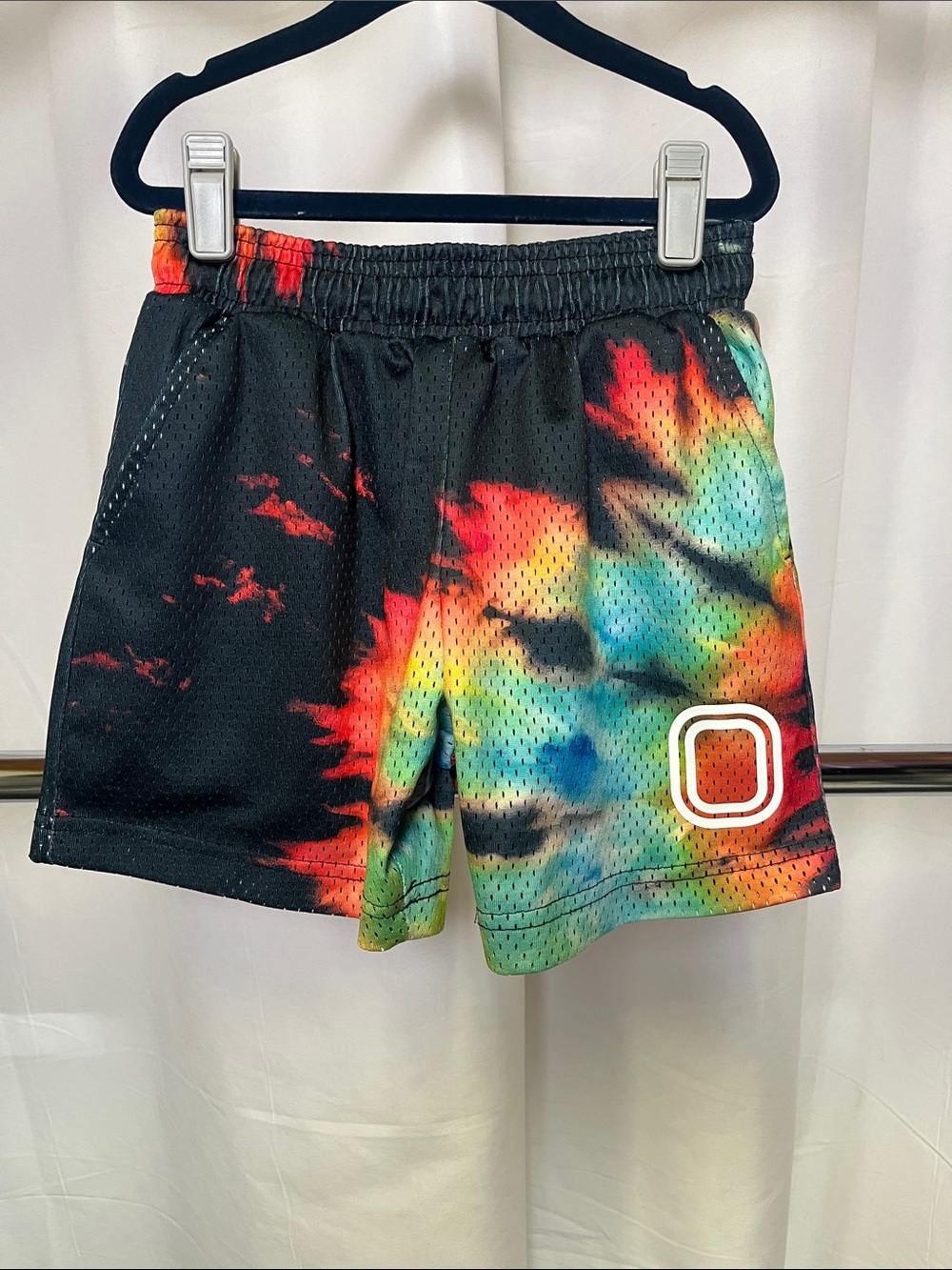 Overtime Kids Tie-Dye Athletic Mesh Shorts in Black/Multi youth small